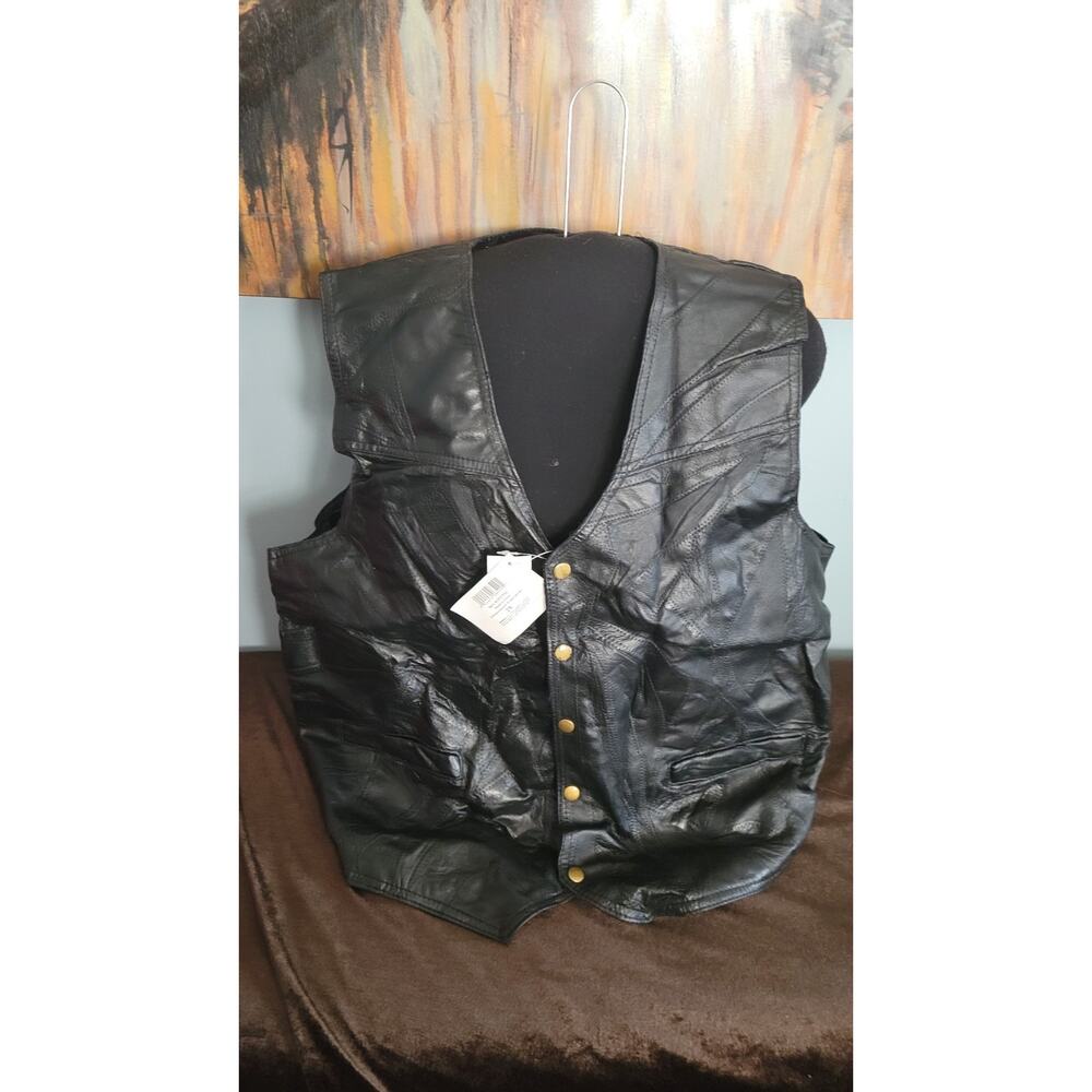 Giovanni Navarre Genuine Leather Vest Mens XXL Black Snap Front NWT